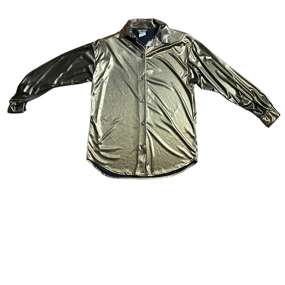 Vintage "TRIMMINGS" Metallic Gold Long Sleeve Down Top * Small Mark on sleeve
